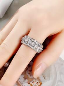 1 chiếc nhẫn đá Cubic Zirconia tinh tế, thích hợp làm quà tặng Ngày Valentine hoặc trang sức dự tiệc cưới cho nữ. - Bạc - Xem 3