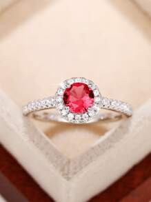 方晶鋯石裝飾戒指 - 玫紅色 - 查看 1