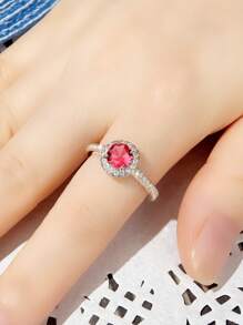 方晶鋯石裝飾戒指 - 玫紅色 - 查看 5