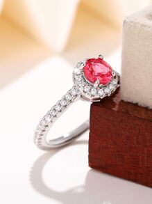 方晶鋯石裝飾戒指 - 玫紅色 - 查看 7