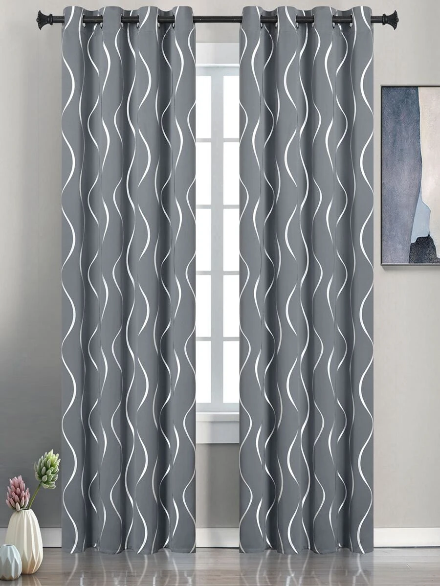 Cortina una sola pieza con estampado de dibujo - Gris - Ver 1