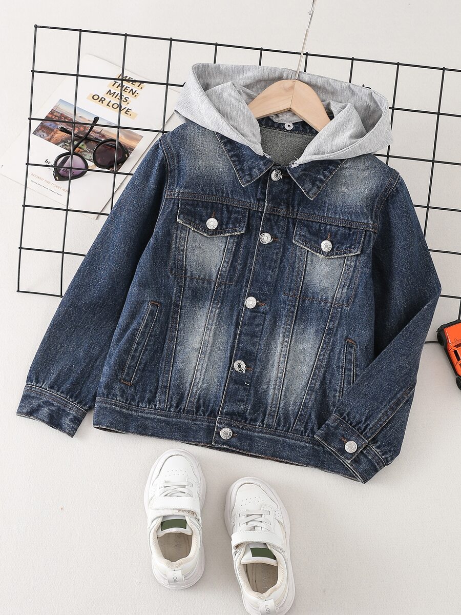 男孩漂白水洗連帽牛仔夾克