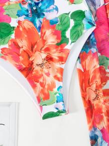 SHEIN Swim Summer Floral Print One Piece Swimsuit With Beach Skirt - Multicolor - View 5