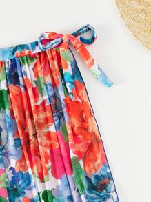 SHEIN Swim Summer Floral Print One Piece Swimsuit With Beach Skirt - Multicolor - View 6