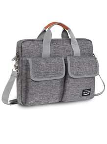 Men Letter Patch Decor Laptop Handbag Briefcase, Gift For Father - Grey - View 1