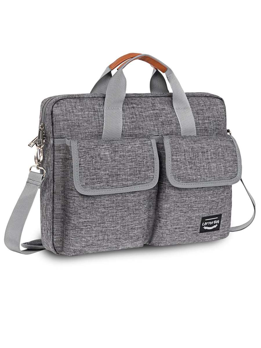 Men Letter Patch Decor Laptop Handbag Briefcase, Gift For Father - Grey - View 1