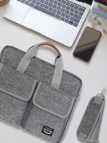 Men Letter Patch Decor Laptop Handbag Briefcase, Gift For Father - Grey - View 7