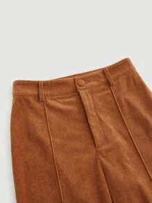 SHEIN MOD Seam Front Wide Leg Corduroy Trousers - Brown - View 4