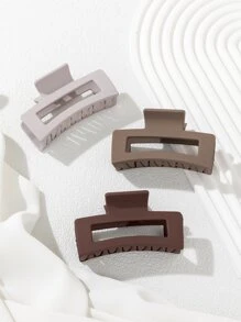 3pcs Solid Square Hair Claw Casual Hair Clip Hair Jaw Clip Hair Clamps - Multicolor - View 1