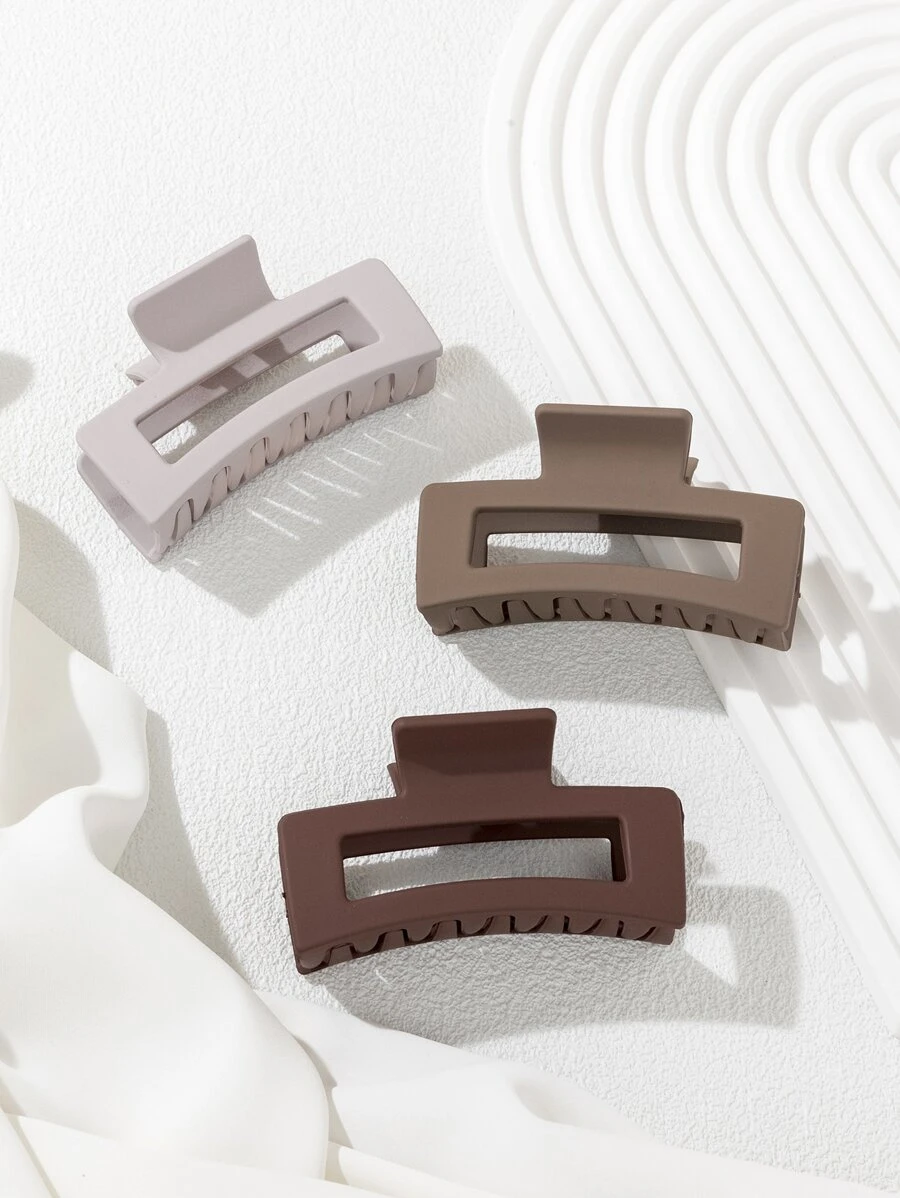 3pcs Solid Square Hair Claw Casual Hair Clip Hair Jaw Clip Hair Clamps - Multicolor - View 1