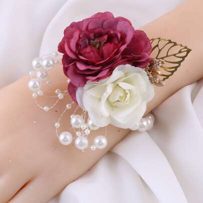 Flower & Faux Pearl Decor Wrist Corsage