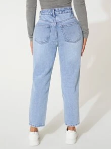 SHEIN PETITE Quần jean nữ Túi Dây kéo Nút màu trơn - Rửa nhẹ - Xem 2