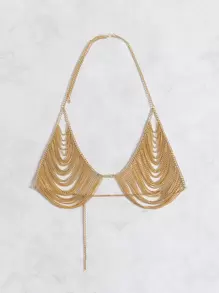 SHEIN Swim 金屬流蘇吊脖罩衫 - 金色 - 查看 4