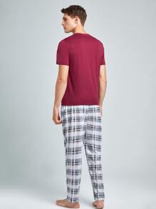 Men Plaid Patched Pocket PJ Set - Multicolor - View 2