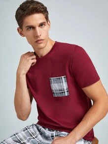 Men Plaid Patched Pocket PJ Set - Multicolor - View 5