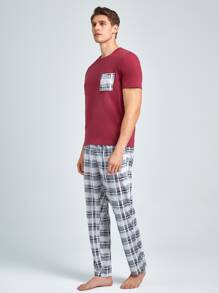 Men Plaid Patched Pocket PJ Set - Multicolor - View 6