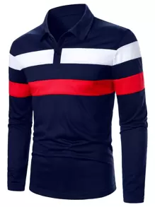 Manfinity Hombres Camisa polo de color combinado - Azul Marino - Ver 1