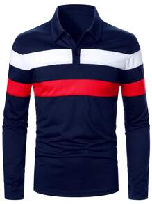 Manfinity Hombres Camisa polo de color combinado - Azul Marino - Ver 3