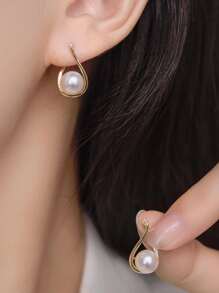 Nooxian 1pair Ladies' Drop-Shaped Faux Pearl Earrings