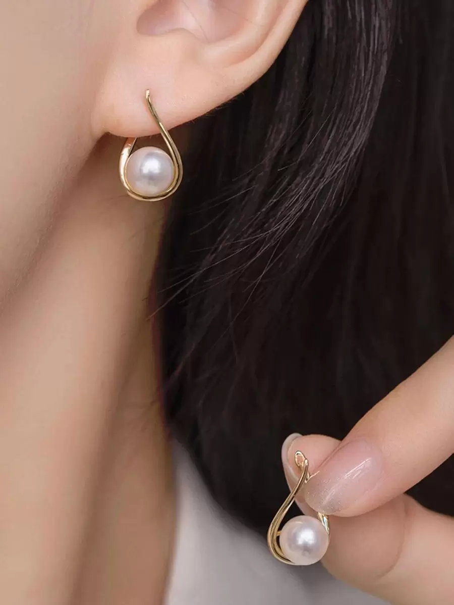 Nooxian 1pair Ladies' Drop-Shaped Faux Pearl Earrings