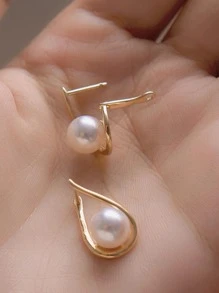 Nooxian 1pair Ladies' Drop-Shaped Faux Pearl Earrings