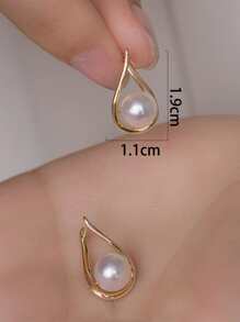 Nooxian 1pair Ladies' Drop-Shaped Faux Pearl Earrings