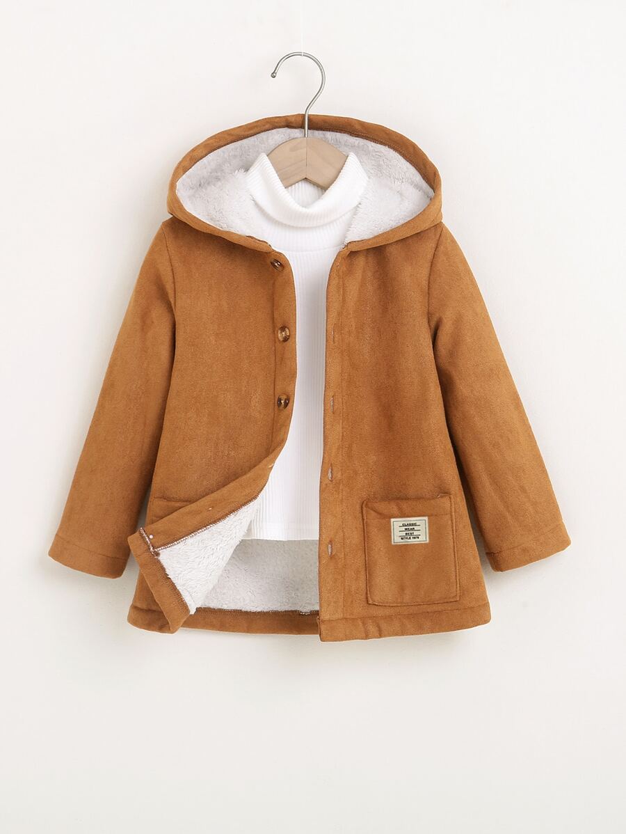 小男童字母補丁細節雙口袋毛絨內襯連帽外套