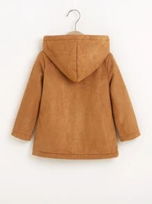 小男童字母補丁細節雙口袋毛絨內襯連帽外套