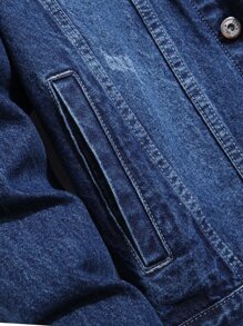 Manfinity Homme Men 1pc Flap Pocket Denim Jacket - Dark Wash - View 7