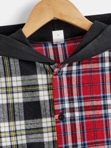 SHEIN 男孩格子呢圖案連帽襯衫