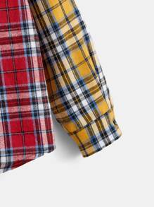 SHEIN 男孩格子呢圖案連帽襯衫