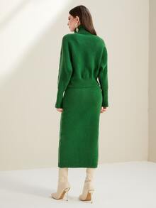 Modelyn Turtleneck Drop Shoulder Jumper & Cami Jumper Dress - Green - View 2
