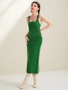 Modelyn Turtleneck Drop Shoulder Jumper & Cami Jumper Dress - Green - View 3