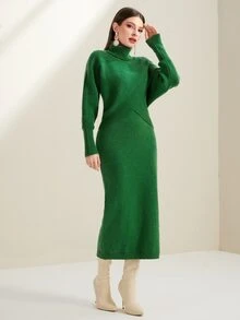 Modelyn Turtleneck Drop Shoulder Jumper & Cami Jumper Dress - Green - View 4