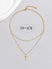 Dây chuyền thép không gỉ ba lớp mịn chéo hai lớp phong cách Âu Mỹ đơn giản thời trang phù hợp để đeo hàng ngày - Vàng - Xem 3