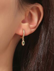 Cubic Zirconia Eye Decor Drop Earrings - Multicolor - View 1