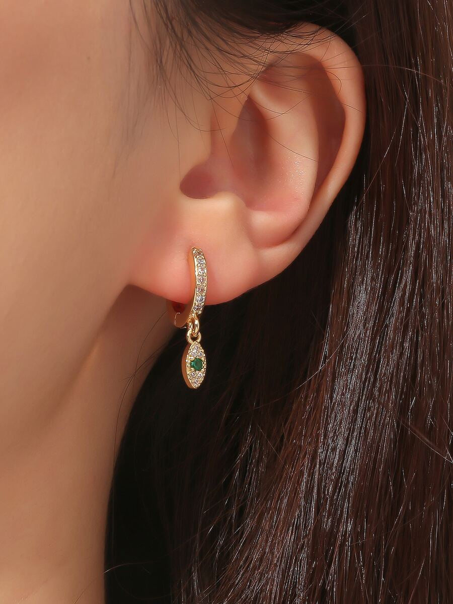 Cubic Zirconia Eye Decor Drop Earrings - Multicolor - View 1