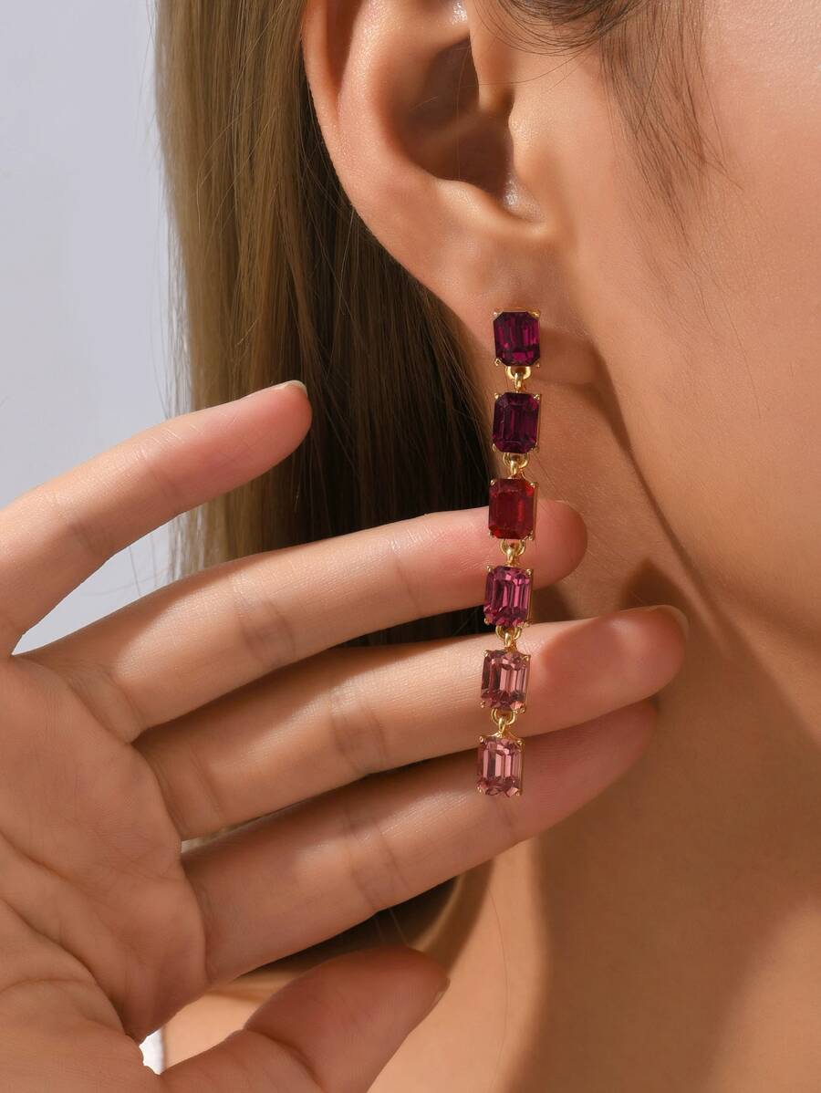 Bông tai thả trang trí Rhinestone - Nhiều màu - Xem 1