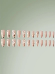 ROMWE Fairycore 24pcs Long Coffin Butterfly Decor Fake Nail - Multicolor - View 2