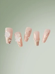 ROMWE Fairycore 24pcs Long Coffin Butterfly Decor Fake Nail - Multicolor - View 3