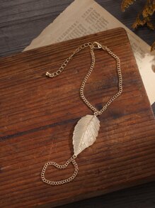 樹葉裝飾連指手鏈 - 金黃色 - 查看 2