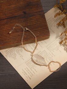 樹葉裝飾連指手鏈 - 金黃色 - 查看 3