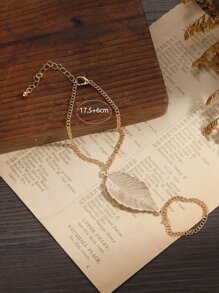 樹葉裝飾連指手鏈 - 金黃色 - 查看 4