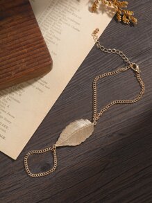 樹葉裝飾連指手鏈 - 金黃色 - 查看 5