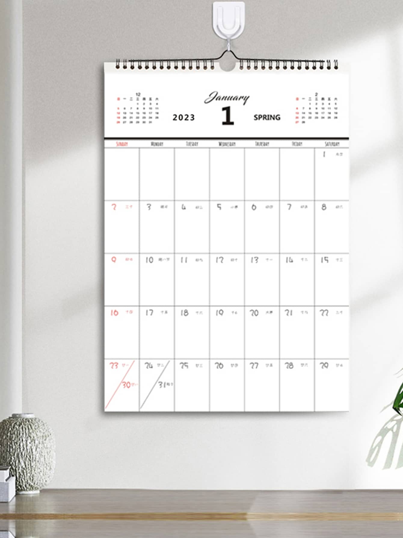 1pc Letter Graphic Wall Calendar - Black and White - View 1