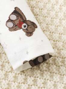 SHEIN 嬰兒嬰兒1入組小熊印花連身背心和1入組素色連身背心 - 彩色 - 查看 6