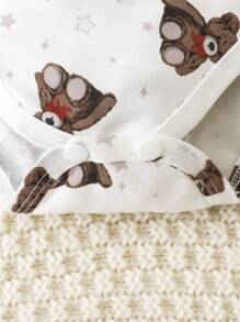 SHEIN 嬰兒嬰兒1入組小熊印花連身背心和1入組素色連身背心 - 彩色 - 查看 9