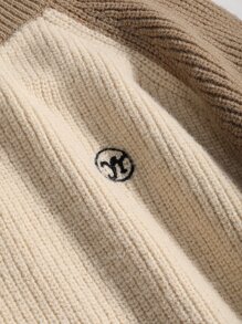 DAZY 雙色插肩袖刺繡細節套頭毛衣 - 杏色 - 查看 3