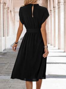 SHEIN Clasi Batwing Sleeve Belted Dress - Black - View 2