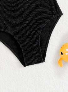 Tween Girl Rainbow Strap Shirred One Piece Swimsuit - Black - View 4